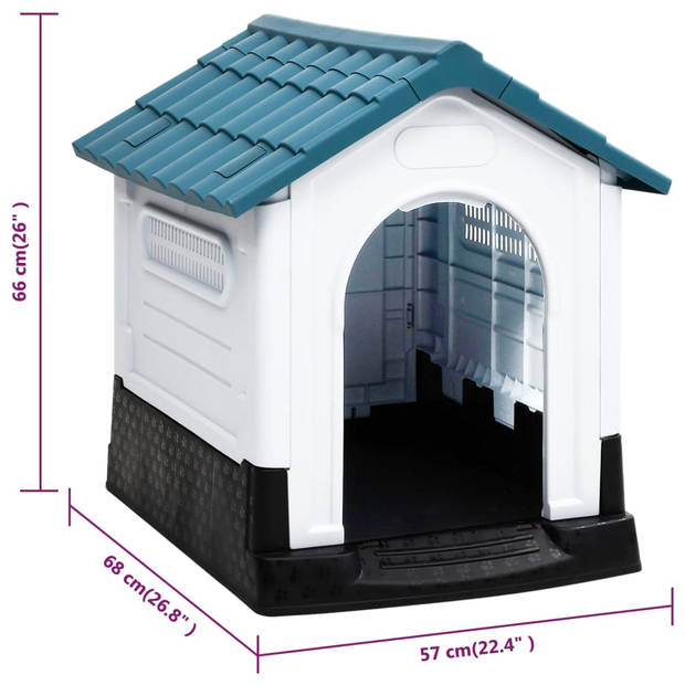 The Living Store Hondenhok - Duurzaam PP - Goede ventilatie - Praktisch dak - Verhoogde vloer - Blauw/Wit/Zwart -
