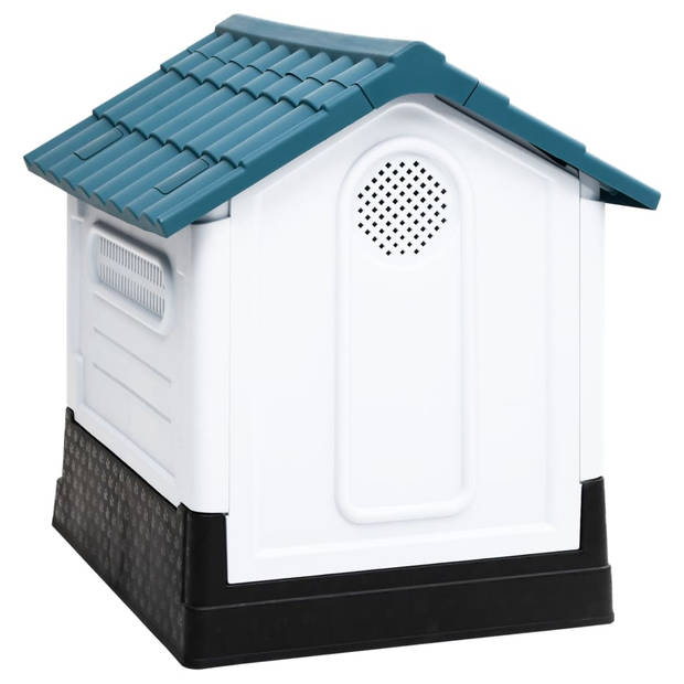 The Living Store Hondenhok - Duurzaam PP - Goede ventilatie - Praktisch dak - Verhoogde vloer - Blauw/Wit/Zwart -