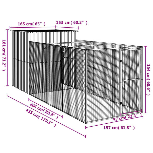 The Living Store Hondenhok Verlengde Ren - 165x455x181 cm - Lichtgrijs