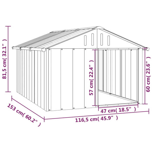 The Living Store Hondenhok Gegalvaniseerd Staal - 116.5 x 153 x 81.5 cm - Open Ingang