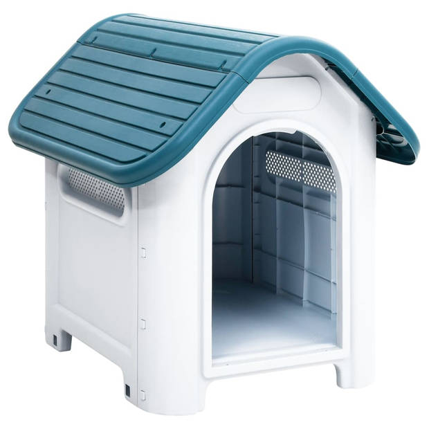 The Living Store Hondenhok - Duurzaam PP - Goede ventilatie - Praktisch dak - Verhoogde vloer - Blauw en wit - 59 x 75
