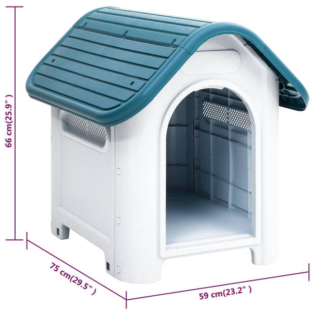 The Living Store Hondenhok - Duurzaam PP - Goede ventilatie - Praktisch dak - Verhoogde vloer - Blauw en wit - 59 x 75