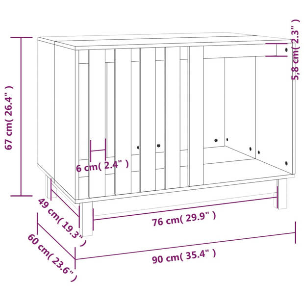 vidaXL Hondenhok 90x60x67 cm massief grenenhout