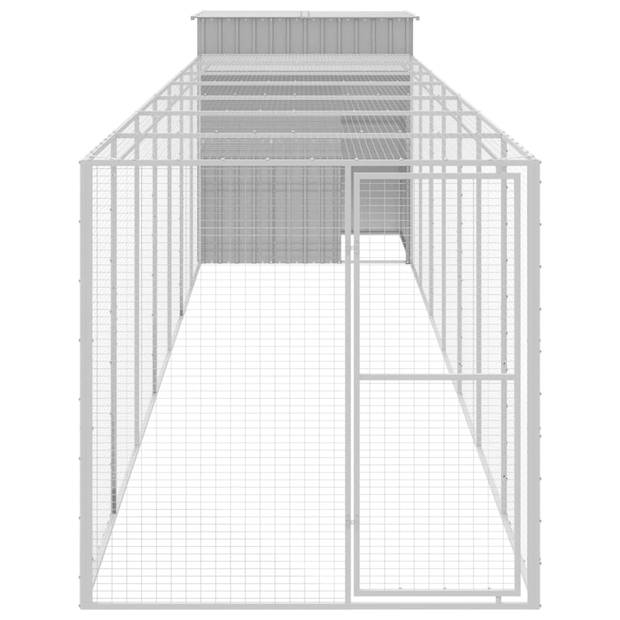 vidaXL Kippenhok met ren 165x863x181 cm gegalvaniseerd staal grijs