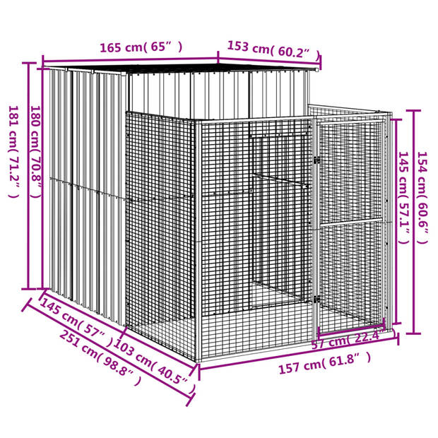 The Living Store Hondenhok met dak - 165 x 251 x 181 cm - Lichtgrijs - Gegalvaniseerd staal