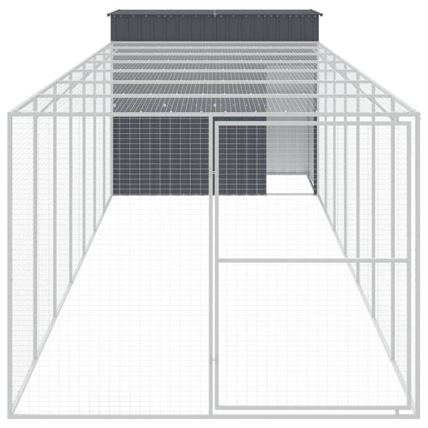 The Living Store Hondenhok met Verlengde Ren - 214x865x181 cm - Antraciet - Gegalvaniseerd Staal