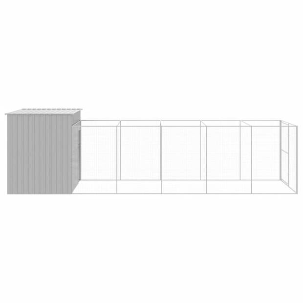 The Living Store Hondenhok met Verlengde Ren - 214 x 661 x 181 cm - Lichtgrijs gegalvaniseerd staal