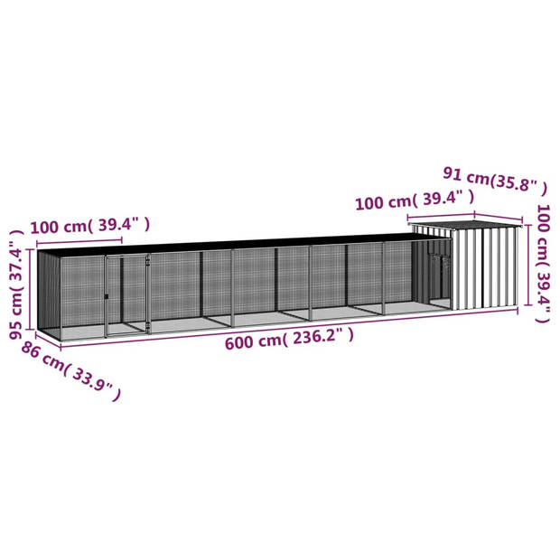 vidaXL Kippenhok 600x91x100 cm gegalvaniseerd staal antracietkleurig