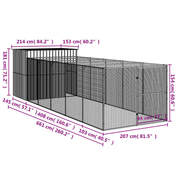 The Living Store Hondenhok The Living Store - Hondenhok met Verlengde Ren - 214x661x181 cm - Gegalvaniseerd Staal