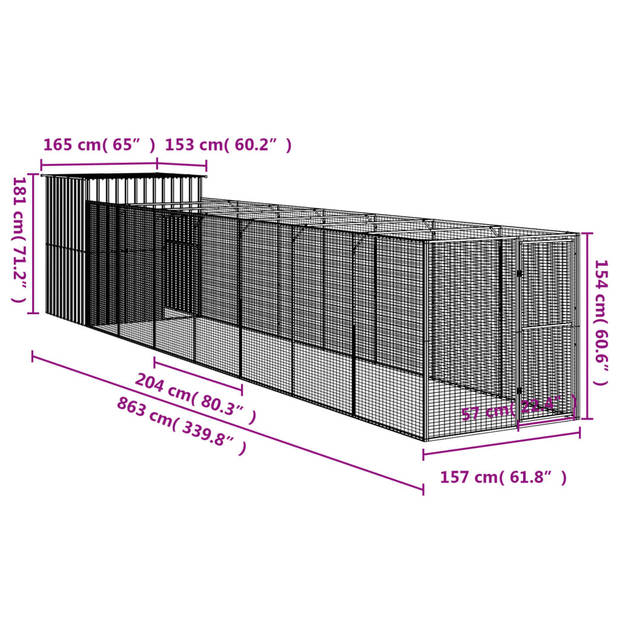 The Living Store Hondenhok - Hondenhok met Verlengde Ren - 165x153x181cm - Lichtgrijs