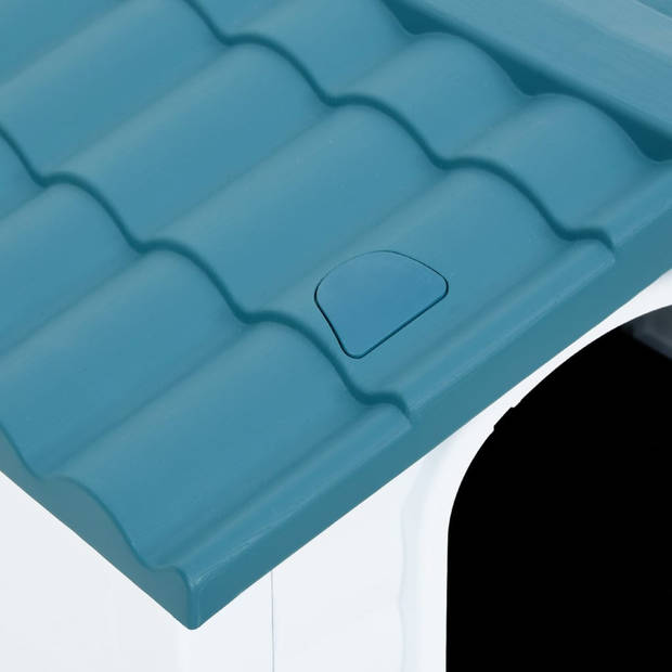 The Living Store PP Hondenhok - Duurzaam - Goede ventilatie - Praktisch dak - Verhoogde vloer - Blauw - wit - zwart -