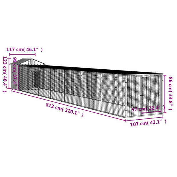 vidaXL Kippenhok met ren 117x813x123 cm gegalvaniseerd staal antraciet