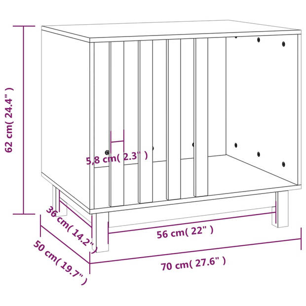 vidaXL Hondenhok 70x50x62 cm massief grenenhout zwart