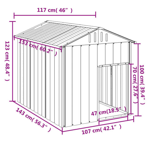 The Living Store Hondenhok Antraciet 117x153x123 cm - Gegalvaniseerd Staal