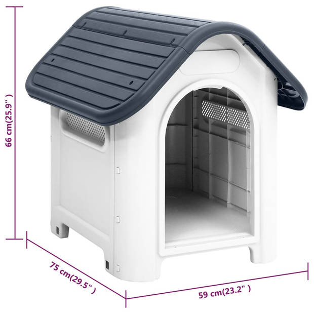 The Living Store Hondenhok - Duurzaam PP - Goede ventilatie - Praktisch dak - Verhoogde vloer - Grijs/Wit - 59x75x66 cm