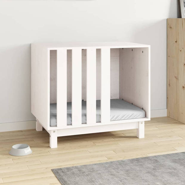 The Living Store Hondenhok Grenenhouten - Hondenbed - 70 x 50 x 62 cm - Wit