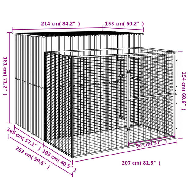 The Living Store Hondenhok Verlengde Ren - 214 x 253 x 181 cm - Gegalvaniseerd Staal