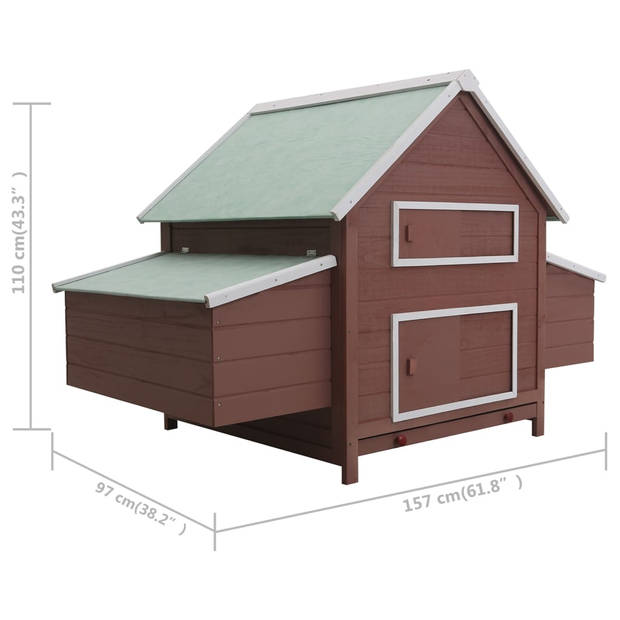 vidaXL Kippenhok 157x97x110 cm hout bruin