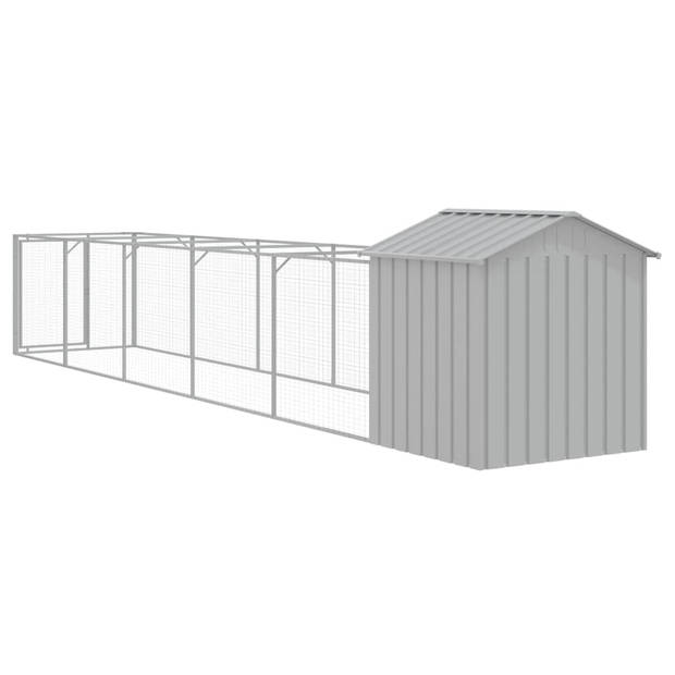 The Living Store Hondenhok - Verlengde ren - 117 x 609 x 123 cm - Gegalvaniseerd staal - Lichtgrijs