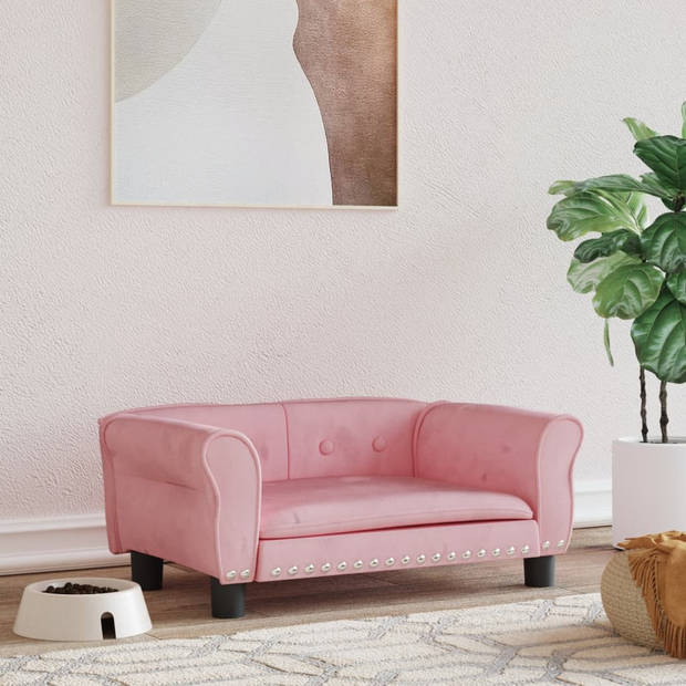 "The Living Store Hondenbank - fluweel - roze - 70x45x30 cm - tot 50 kg"