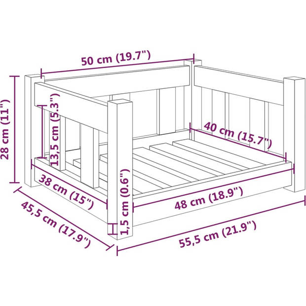 The Living Store Hondenmand - Houten - Wit - 55.5 x 45.5 x 28 cm - Rustiek design