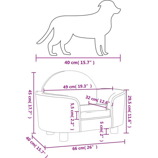 The Living Store Hondenbank - Crème Fluweel - 66 x 40 x 45 cm - Stijlvol ontwerp