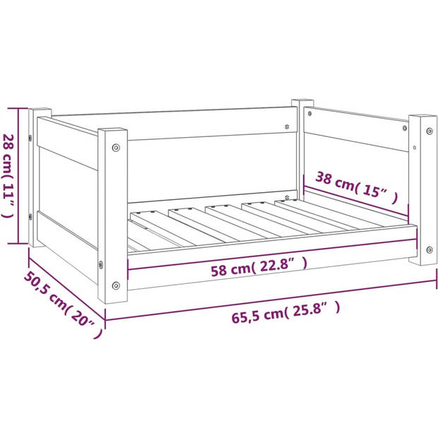 The Living Store Hondenmand Grenenhout - 65.5 x 50.5 x 28 cm - Zwart