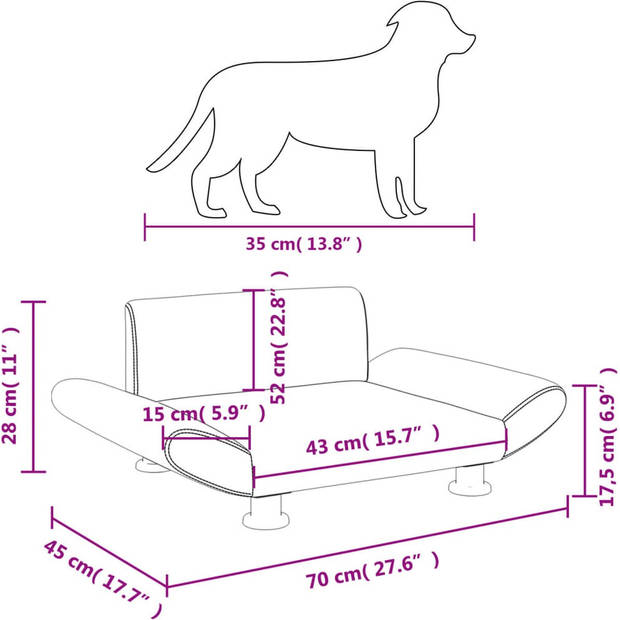 The Living Store Hondenbank - Zwart - 70 x 45 x 28 cm - Comfortabel en duurzaam - Geschikt voor kleine honden en