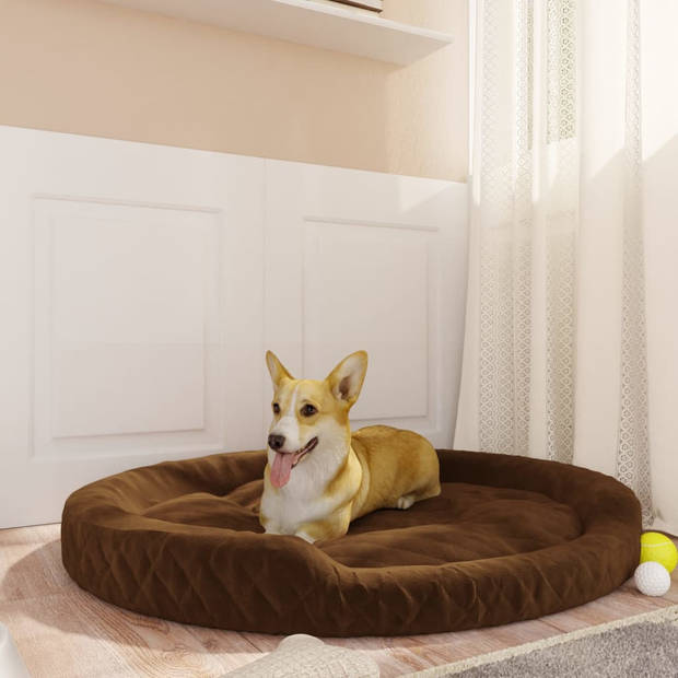 The Living Store hondenbed Hondenmand - Dik gevoerd - Pluche en polyester - Anti-slip - Bruin - 110x90x23 cm