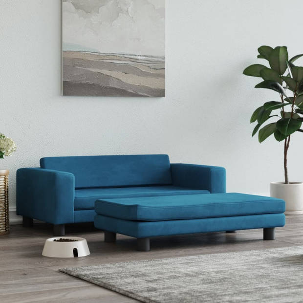 The Living Store Hondenbed Luxe - Fluweel - Massief Grenenhout - 100x50x30cm - Blauw