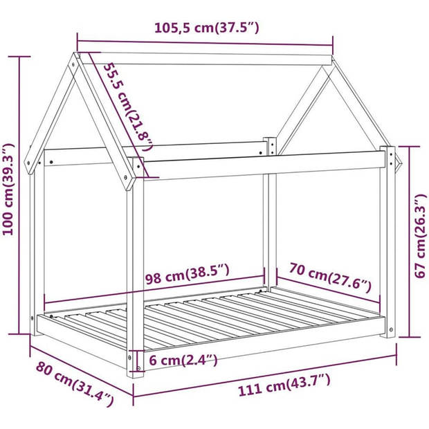 The Living Store Hondenmand s Massief Grenenhout 111x80x100 cm - Comfortabel en Stabiel