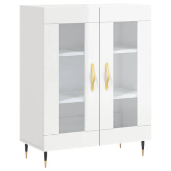 The Living Store Dressoir - Hoogglans wit - 69.5x34x90cm - Glas ontwerp - Metalen voeten