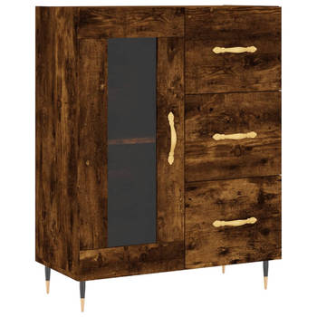 The Living Store Dressoir - Gerookt eiken - 69.5 x 34 x 90 cm - 3 lades - glazen deur - opbergruimte