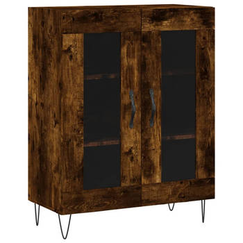 The Living Store Dressoir Smoked Oak - Houten kast met glazen ontwerp - 69.5x34x90 cm - Opbergruimte en displayfunctie