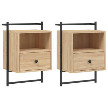 vidaXL Nachtkastjes 2 st wandgemonteerd 40x30x61 cm hout sonoma eiken