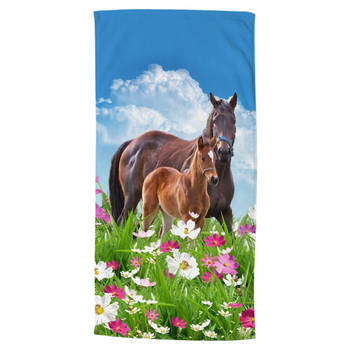 Droomtextiel Paarden Dora Kinder Strandlaken - Handdoek 75x150 cm - Heerlijk Zacht - Velours