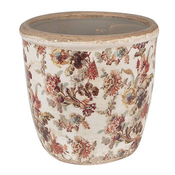 HAES DECO - Bloempot Ø 14x13 cm Beige Roze Keramiek Bloemen Bloempot Binnen