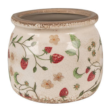 HAES DECO - Bloempot Ø 16x13 cm Beige Rood Keramiek Aardbeien Bloempot Binnen