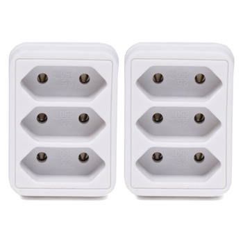 Benson Stopcontact splitter - 2x - triple - wit - voor 3 platte stekkers - Verdeelstekkers