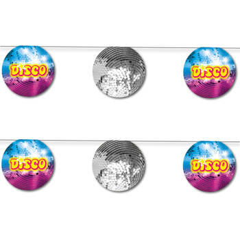 Disco/jaren 80 thema vlaggenlijn feestslinger - 2x - discobal - karton - 350 cm - Vlaggenlijnen