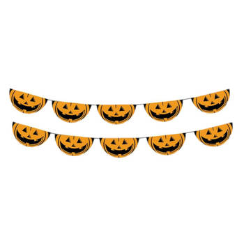 Set van 2x stuks halloween pompoenen thema vlaggenlijn 5,5 meter - Vlaggenlijnen