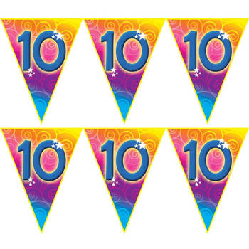 2x stuks verjaardag thema 10 jaar geworden feest vlaggenlijn van 5 meter - Vlaggenlijnen