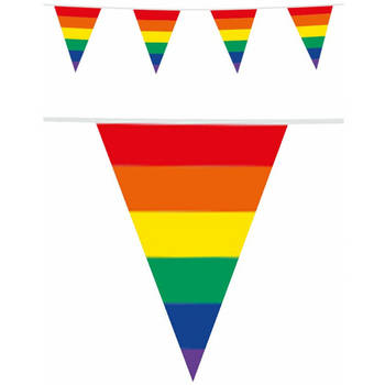 Set van 2x stuks regenboog thema binnen/buiten vlaggenlijn/vlaggetjes 10 meter - Vlaggenlijnen