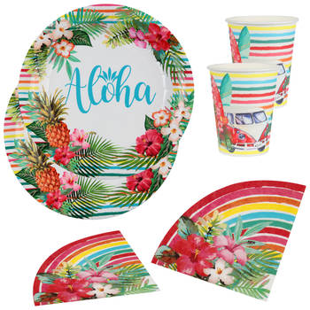 Tropical thema feest wegwerp servies set - 10x bordjes en bekers / 20x servetten - Hawaii - Feestpakketten
