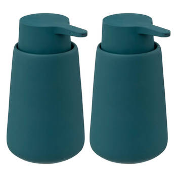 5Five Zeeppompje/dispenser Colorama Lotion - 2x - petrol blauw - 8 x 15 cm - 250 ml - kunststeen - Zeeppompjes
