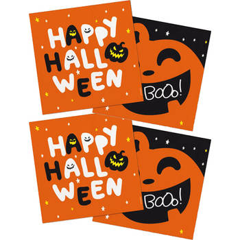 Halloween thema feest servetten - 40x - pompoen BoOo! print - papier - 33 x 33 cm - Feestservetten