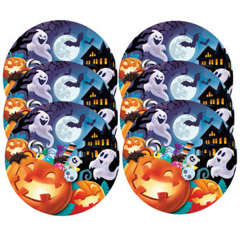 Halloween/horror pompoen bordjes - 12x - oranje - papier - D23 cm - Feestbordjes