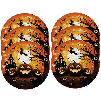 Halloween/horror pompoen bordjes - 12x - zwart - papier - D23 cm - Feestbordjes