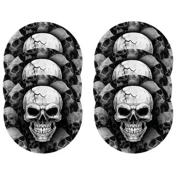 Halloween/horror schedel/doodshoofd bordjes - 12x - zwart - papier - D23 cm - Feestbordjes