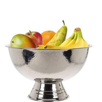 Luxe fruitschaal/fruitmand op voet - RVS - zilverkleurig - 40 x 24 cm - Fruitschalen